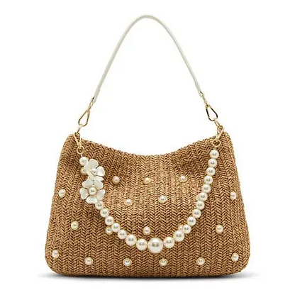 Betsey Johnson Raffia Faux Pearl Hobo Bagg