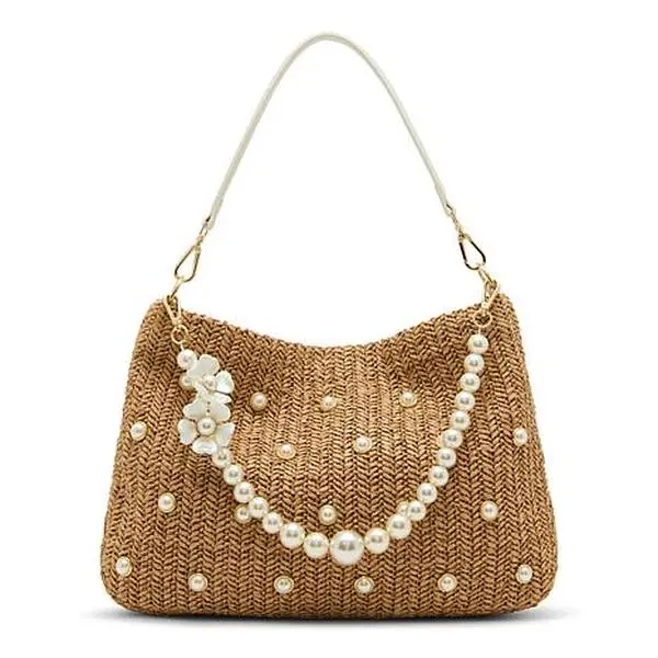 Betsey Johnson Raffia Faux Pearl Hobo Bagg