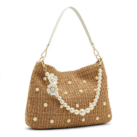 Betsey Johnson Raffia Faux Pearl Hobo Bagg
