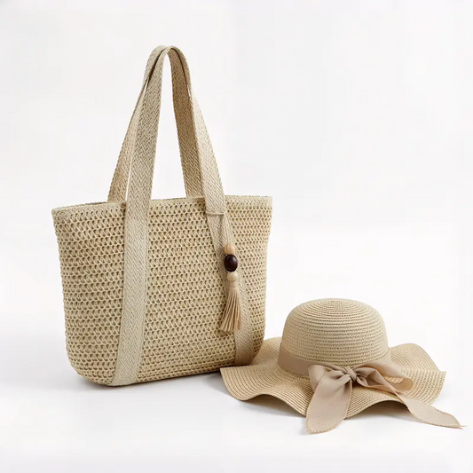 [Summer Limited Edition] Buy Bag Get Hat FREE! Women's Handmade Straw Tote Bag + Sun Hat Set