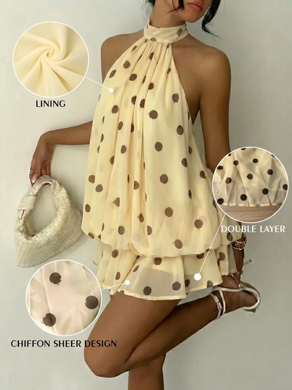 Women's Summer Party Halter Neck Tie Back Mini Dress