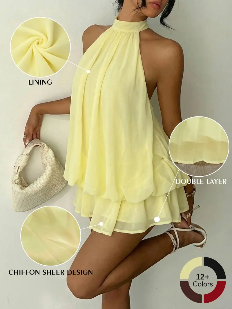 Women's Summer Party Halter Neck Tie Back Mini Dress