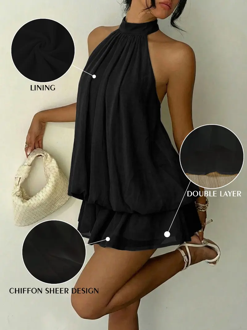 Women's Summer Party Halter Neck Tie Back Mini Dress