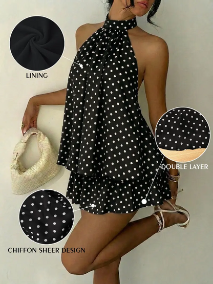 Women's Summer Party Halter Neck Tie Back Mini Dress