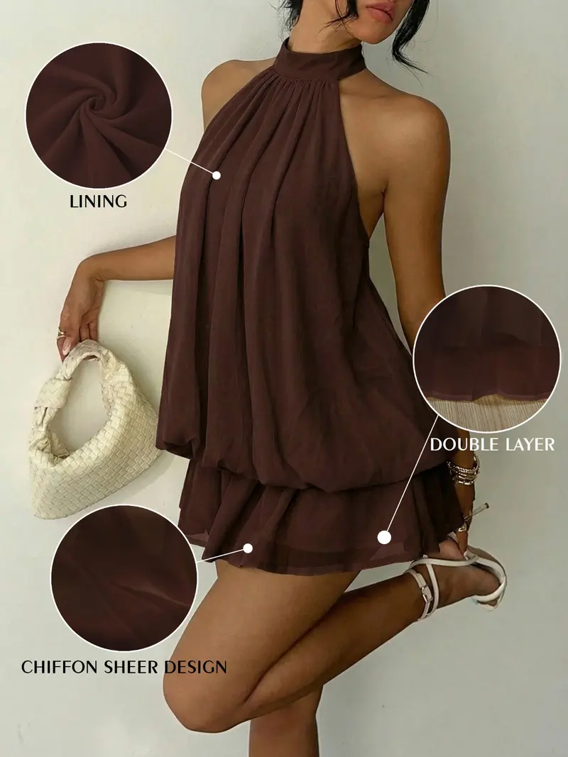 Women's Summer Party Halter Neck Tie Back Mini Dress