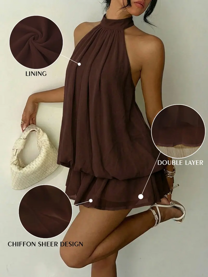Women's Summer Party Halter Neck Tie Back Mini Dress