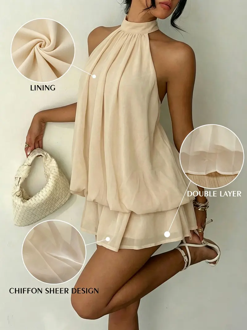 Women's Summer Party Halter Neck Tie Back Mini Dress