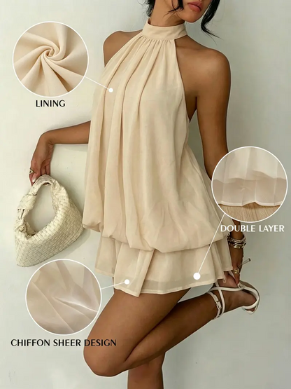 Women's Summer Party Halter Neck Tie Back Mini Dress