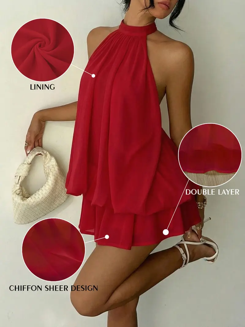 Women's Summer Party Halter Neck Tie Back Mini Dress