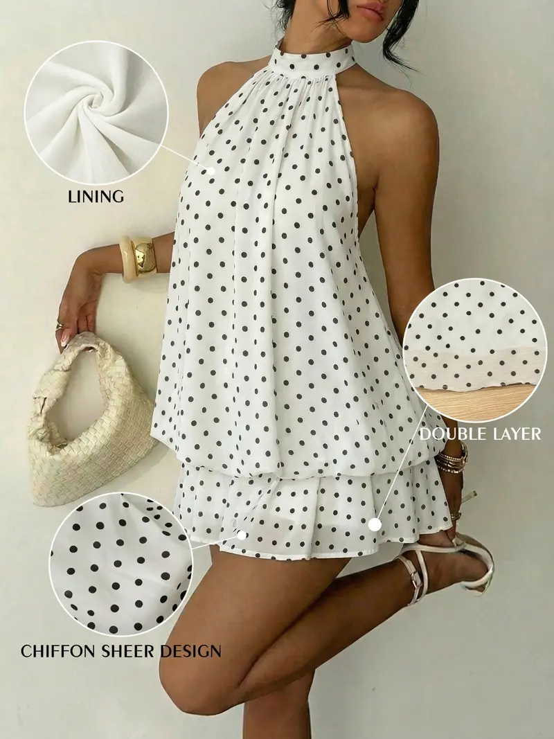 Women's Summer Party Halter Neck Tie Back Mini Dress