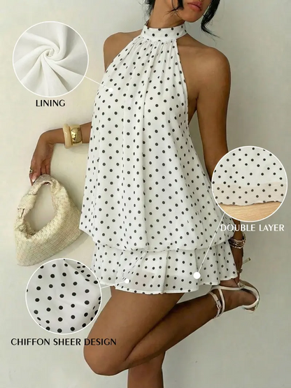 Women's Summer Party Halter Neck Tie Back Mini Dress