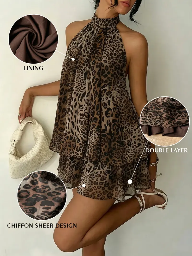 Women's Summer Party Halter Neck Tie Back Mini Dress