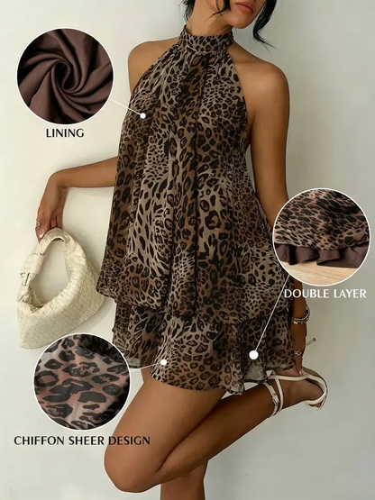 Women's Summer Party Halter Neck Tie Back Mini Dress