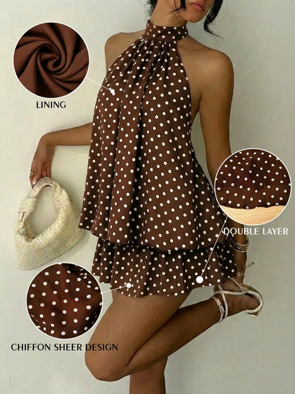 Women's Summer Party Halter Neck Tie Back Mini Dress