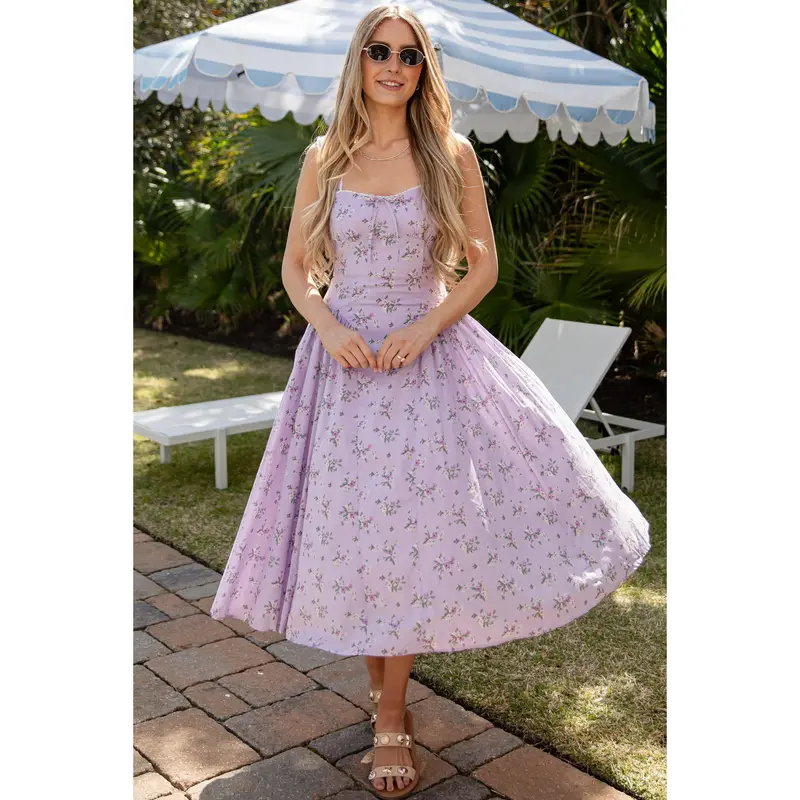 Meadow Bloom Lavender Floral Midi Dress