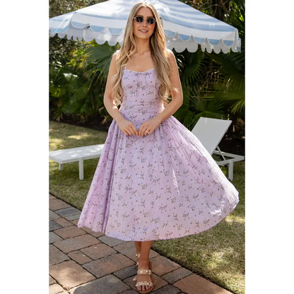 Meadow Bloom Lavender Floral Midi Dress