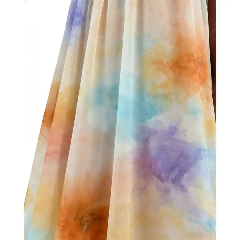 Tie Dye Chiffon Halter Neck Maxi Dress