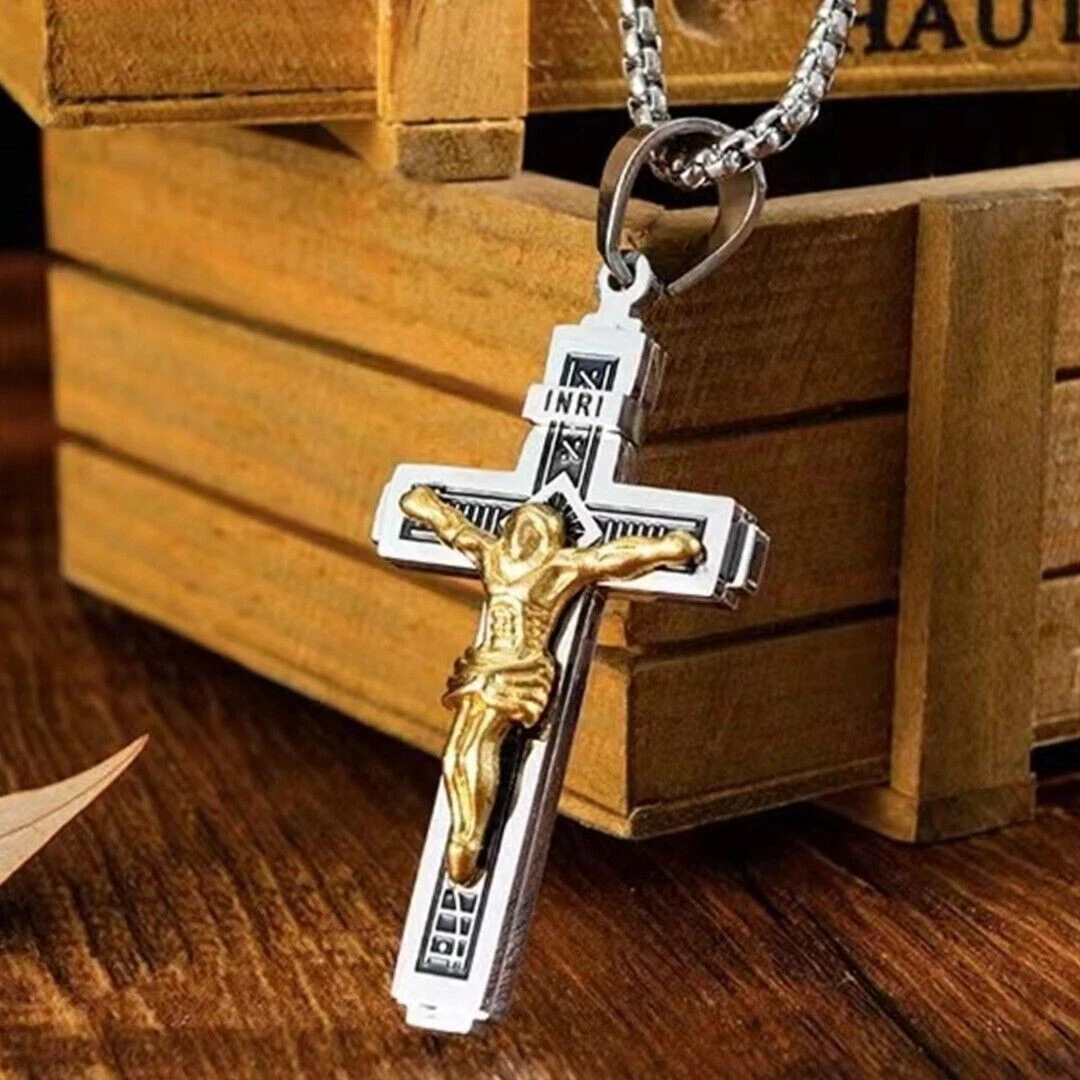 Mens Cross Pendant Necklace Catholic