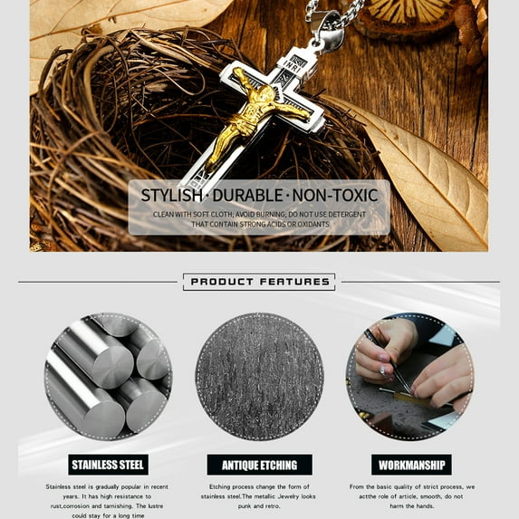 Mens Cross Pendant Necklace Catholic