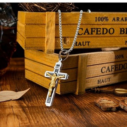 Mens Cross Pendant Necklace Catholic