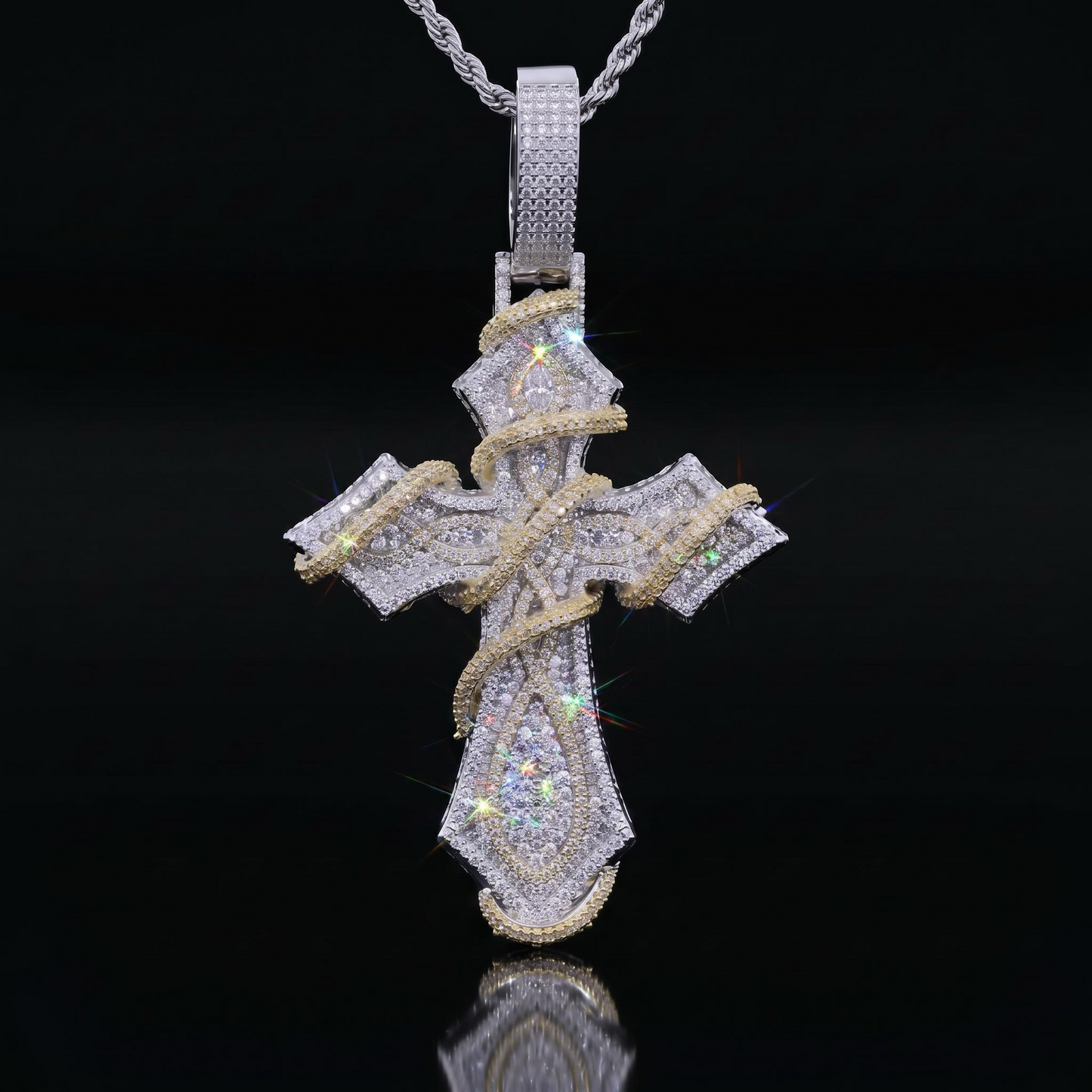 Iced Out Two-tone Thorn Cross Pendant