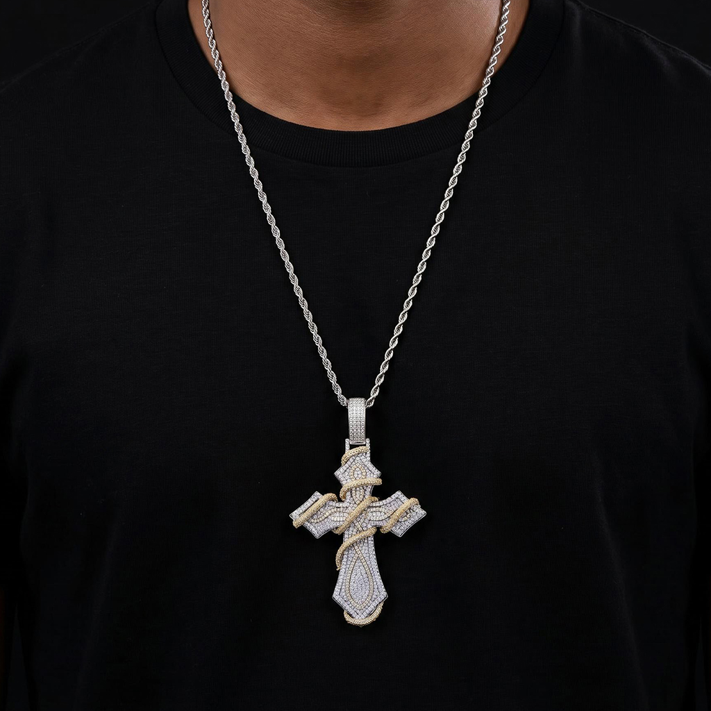 Iced Out Two-tone Thorn Cross Pendant
