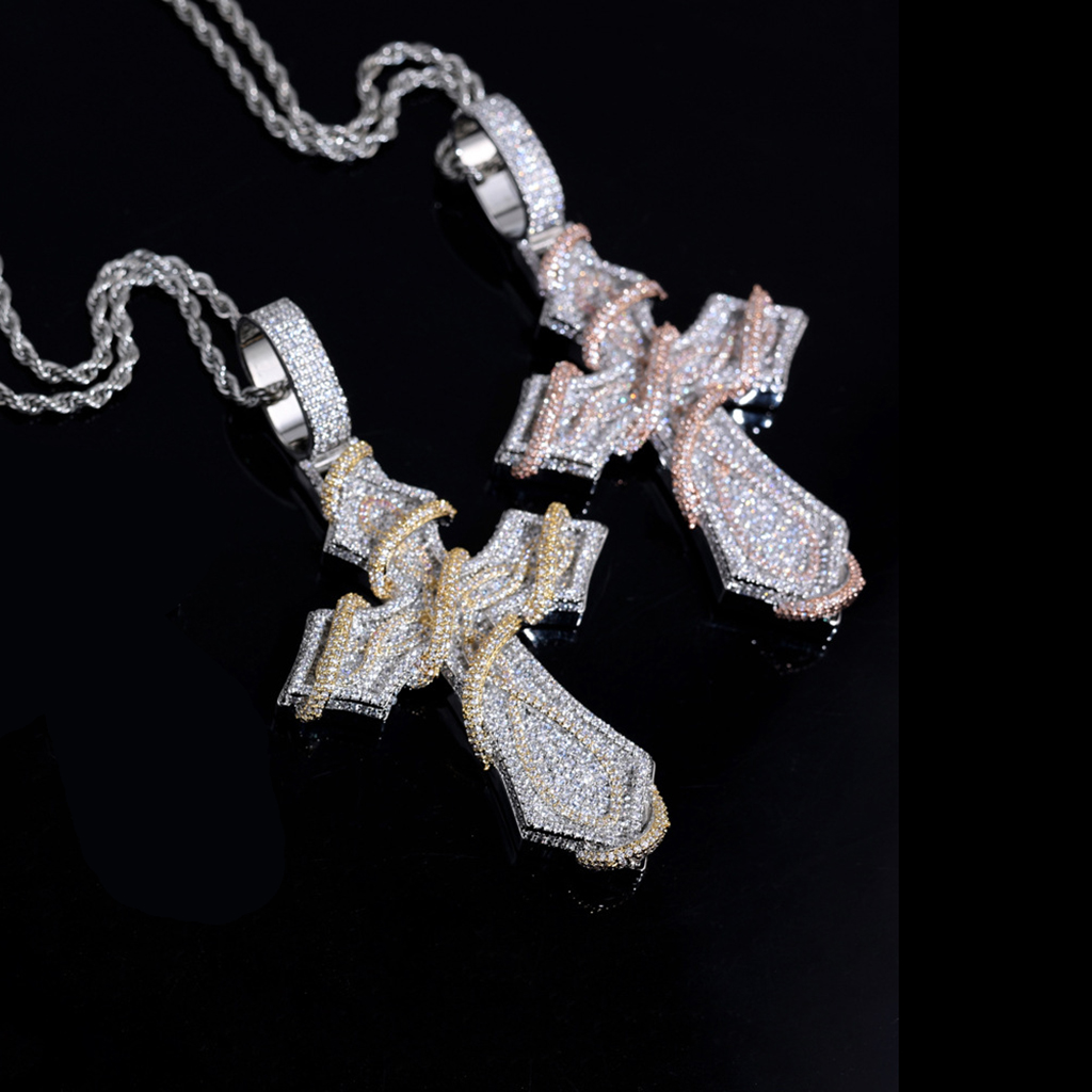 Iced Out Two-tone Thorn Cross Pendant