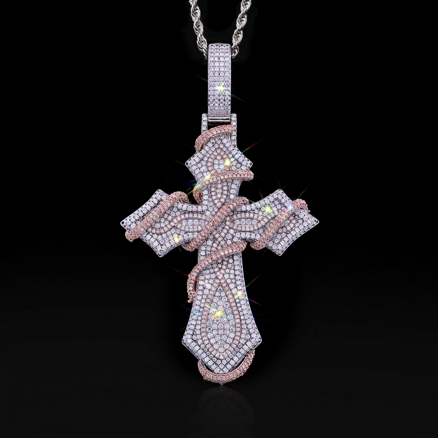 Iced Out Two-tone Thorn Cross Pendant