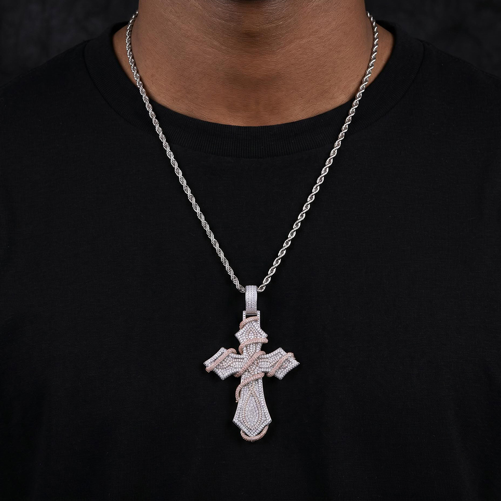 Iced Out Two-tone Thorn Cross Pendant