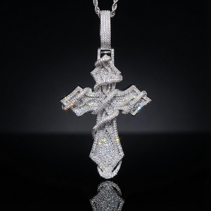 Iced Out Two-tone Thorn Cross Pendant