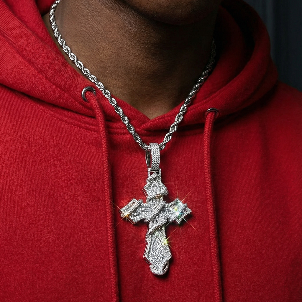 Iced Out Two-tone Thorn Cross Pendant
