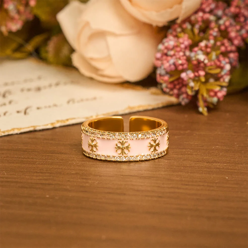 Zircon Cross Enamel Fleur-de-Lis Ring Set