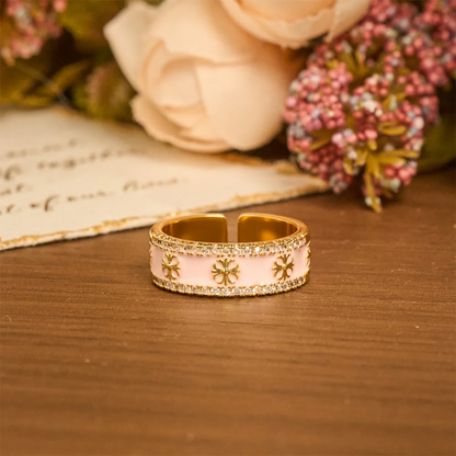 Zircon Cross Enamel Fleur-de-Lis Ring Set