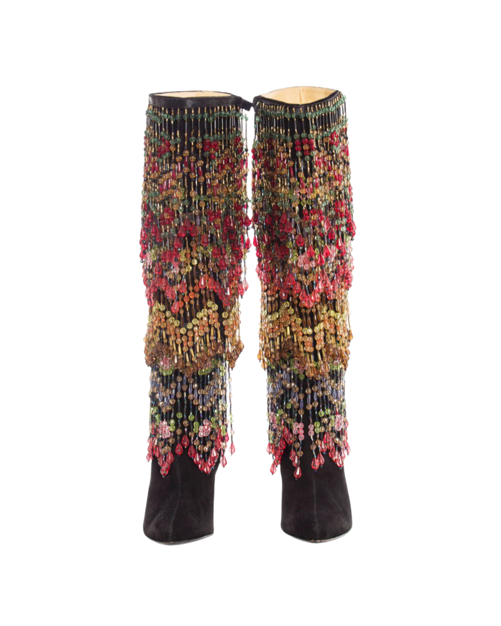 Black Suede Boots with Detachable Polychrome Beads