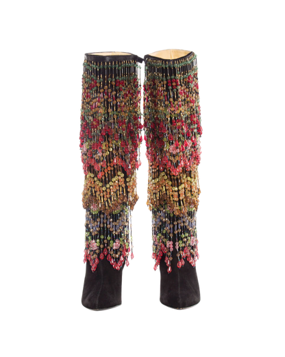Black Suede Boots with Detachable Polychrome Beads