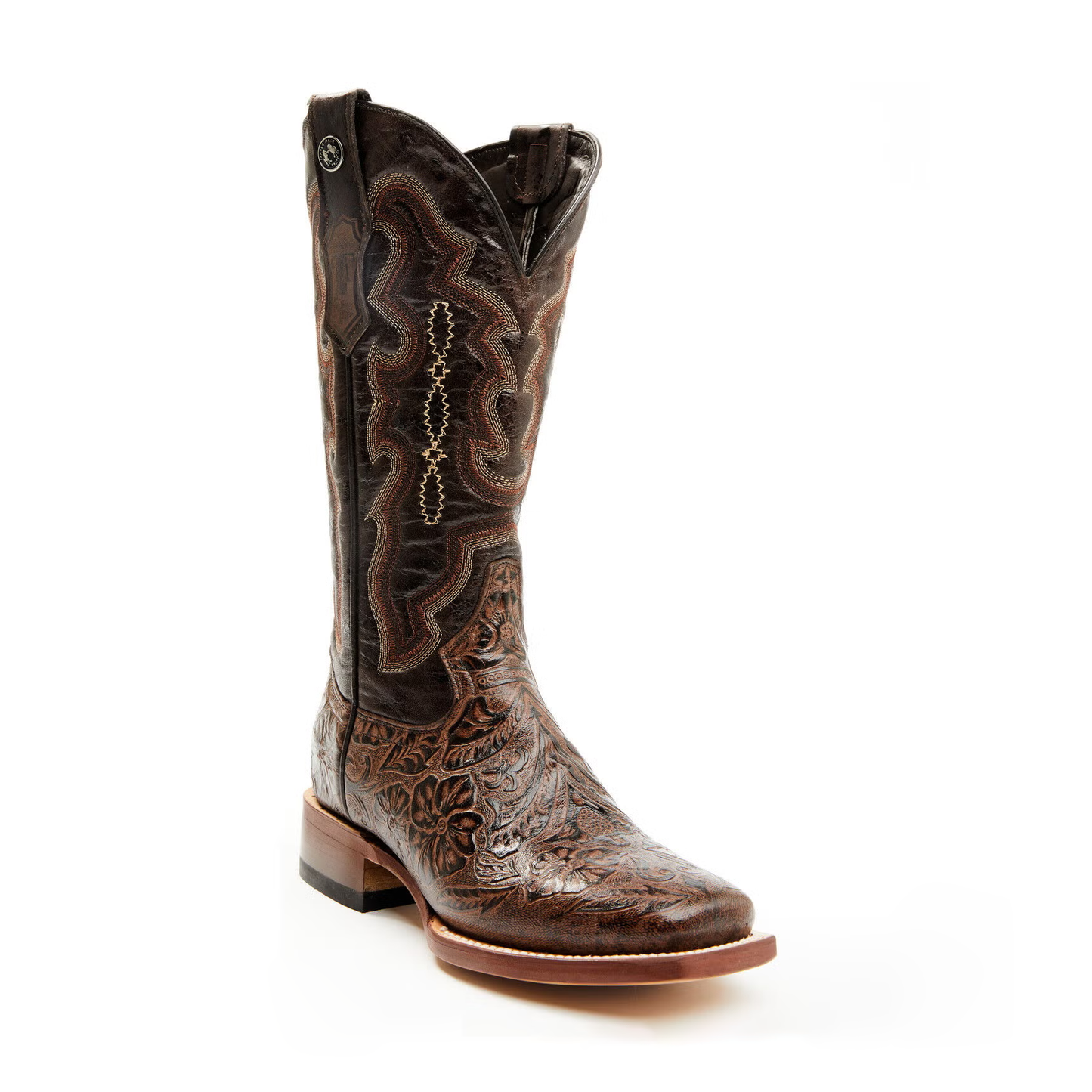 Women's Hand Tooled Floral Western Boots - Broad Square Toe