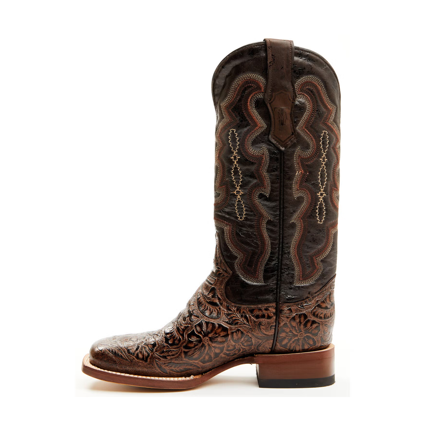 Women's Hand Tooled Floral Western Boots - Broad Square Toe