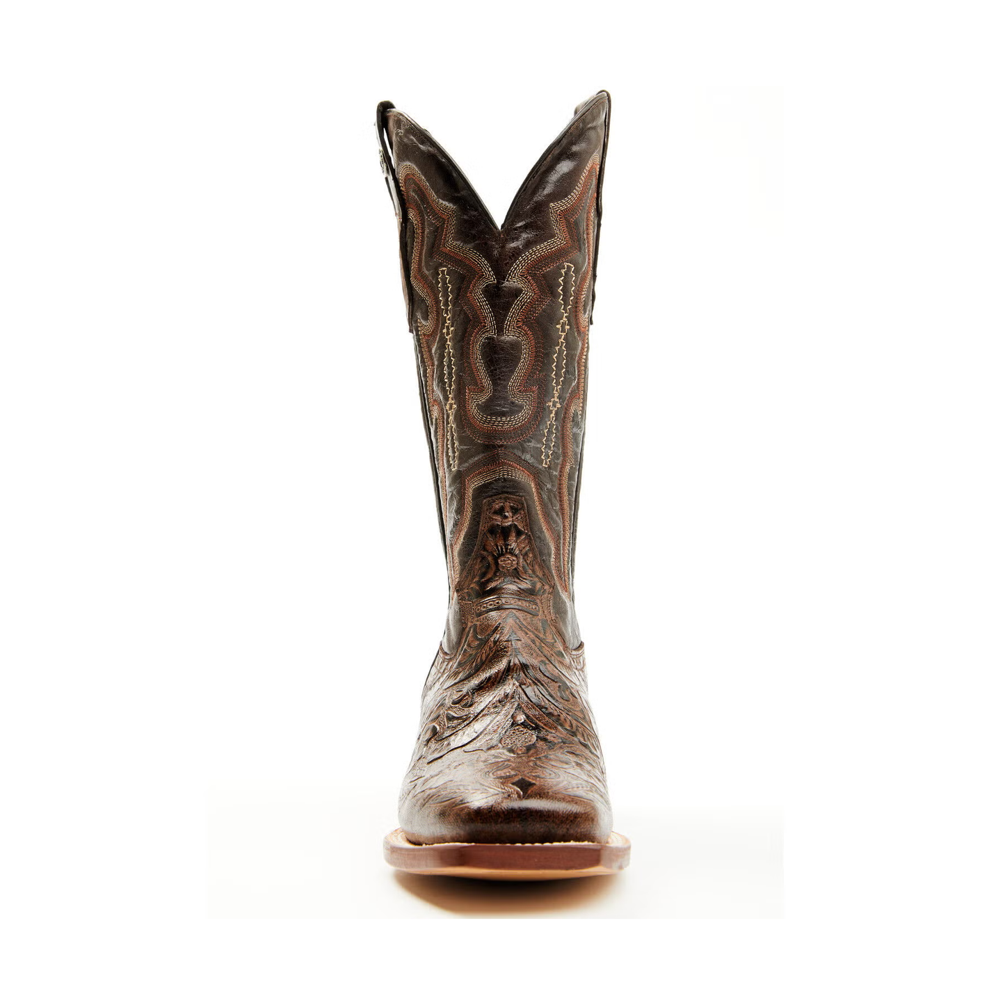 Women's Hand Tooled Floral Western Boots - Broad Square Toe