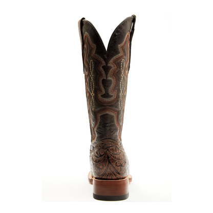 Women's Hand Tooled Floral Western Boots - Broad Square Toe