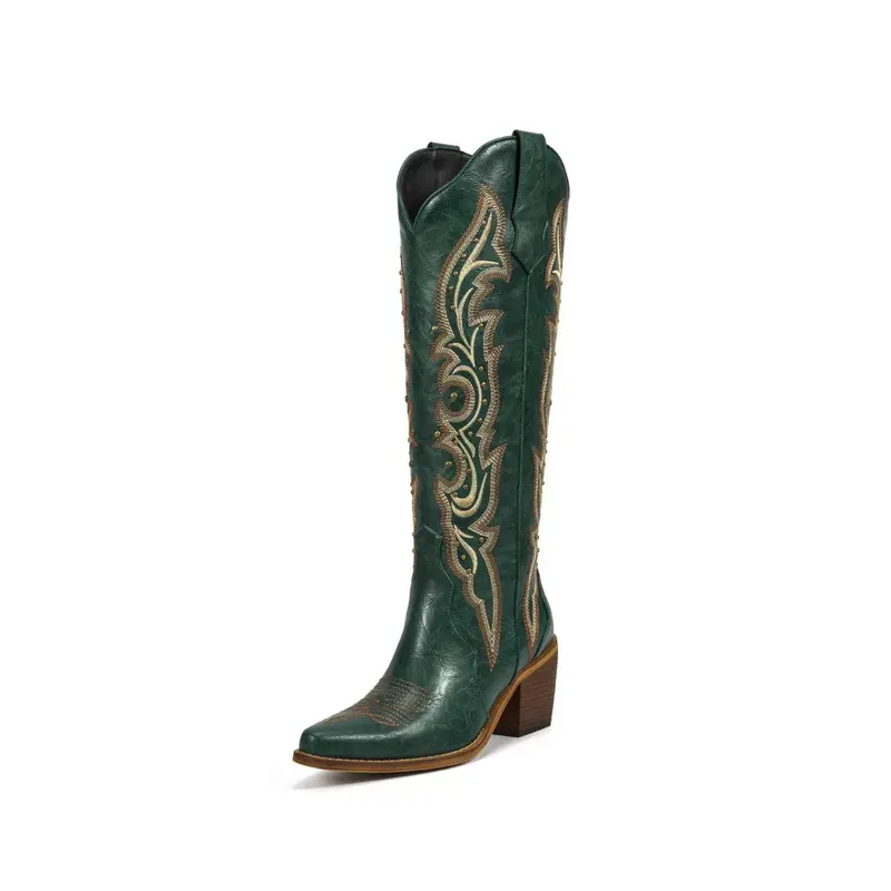 Knee High Cowboy Cowgirl Boots, Stylish Western Design with Chunky Heel