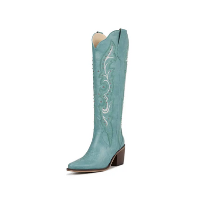 Knee High Cowboy Cowgirl Boots, Stylish Western Design with Chunky Heel