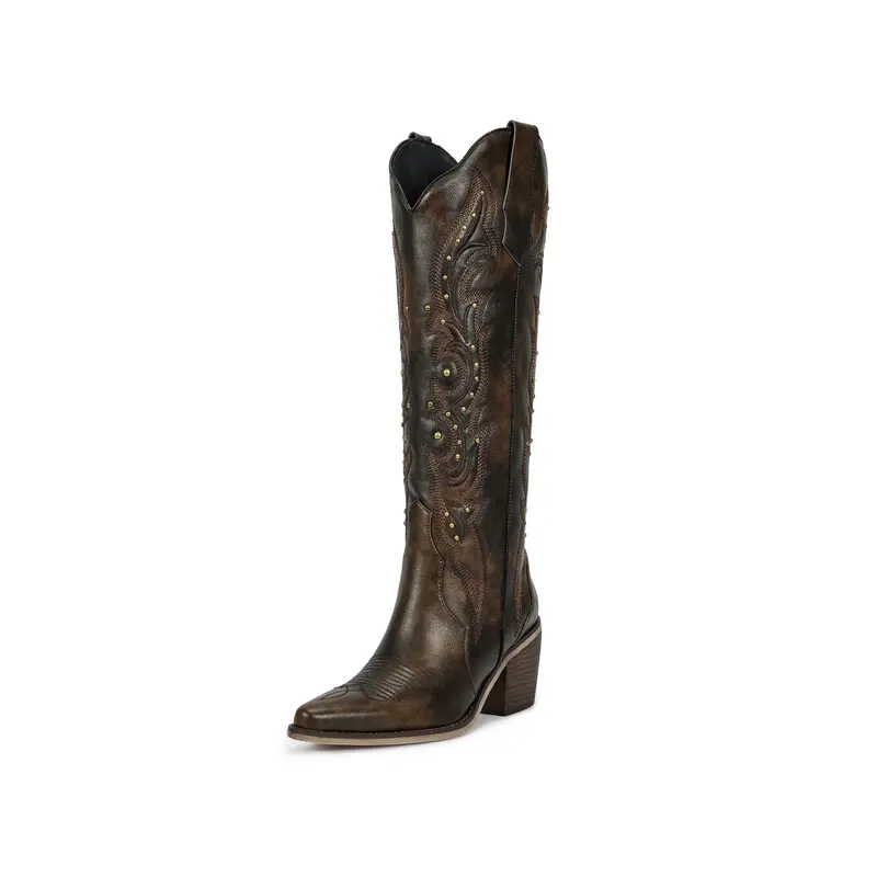Knee High Cowboy Cowgirl Boots, Stylish Western Design with Chunky Heel