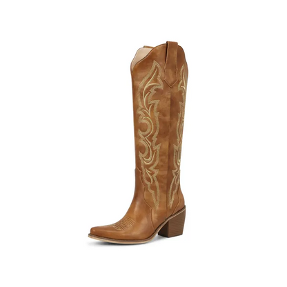Knee High Cowboy Cowgirl Boots, Stylish Western Design with Chunky Heel