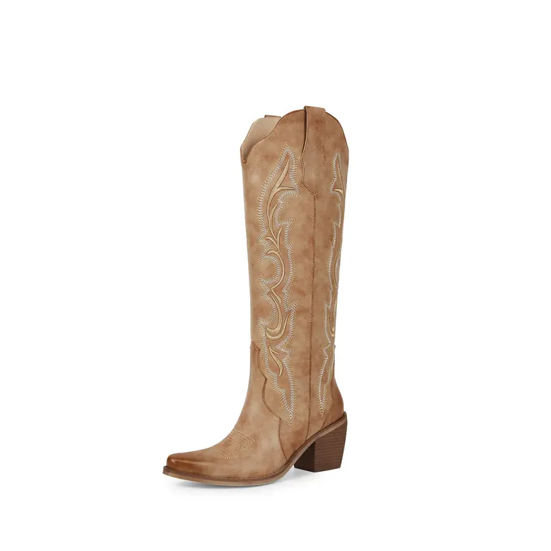 Knee High Cowboy Cowgirl Boots, Stylish Western Design with Chunky Heel