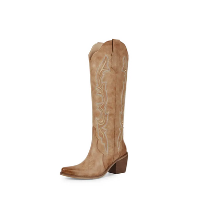 Knee High Cowboy Cowgirl Boots, Stylish Western Design with Chunky Heel