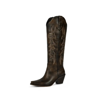 Knee High Cowboy Cowgirl Boots, Stylish Western Design with Chunky Heel