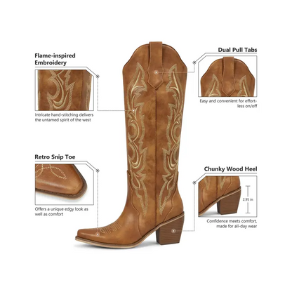 Knee High Cowboy Cowgirl Boots, Stylish Western Design with Chunky Heel