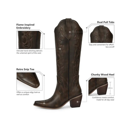 Knee High Cowboy Cowgirl Boots, Stylish Western Design with Chunky Heel