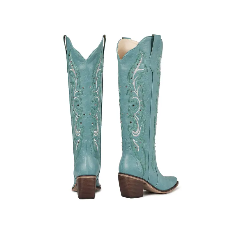 Knee High Cowboy Cowgirl Boots, Stylish Western Design with Chunky Heel