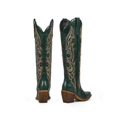 Knee High Cowboy Cowgirl Boots, Stylish Western Design with Chunky Heel